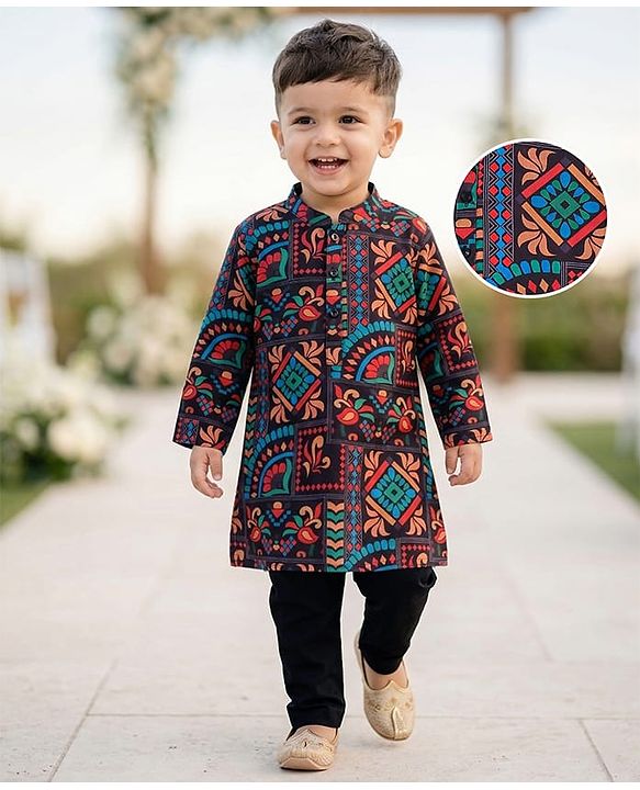 Babyhug Cotton Woven Full Sleeves Kurta Pyjama Set - Multicolor