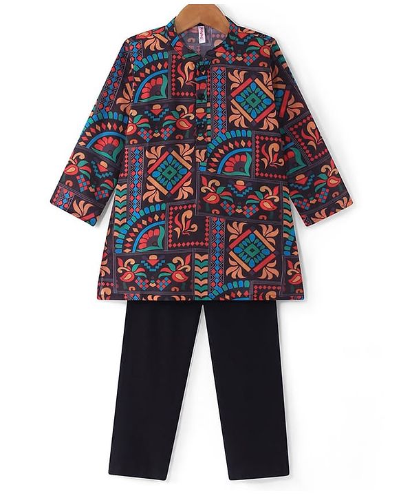 Babyhug Cotton Woven Full Sleeves Kurta Pyjama Set - Multicolor