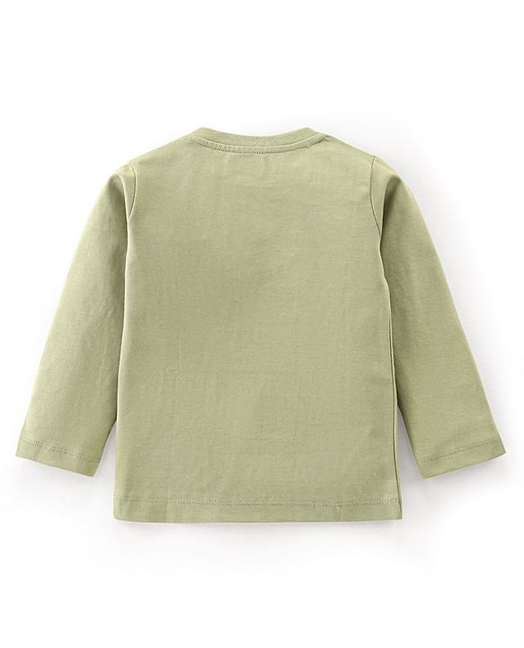 Babyhug 100% Cotton Knit Full Sleeves T-Shirt with Lion Graphics - Olive Green