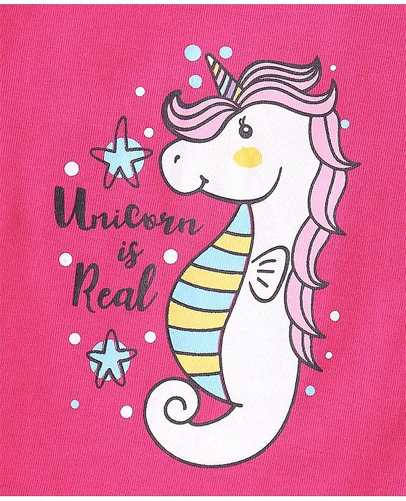 Babyhug Cotton Knit Full Sleeves T-Shirt with Unicorn Graphics - Fuchsia