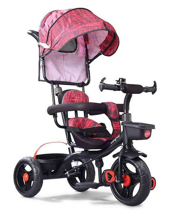 Babyhug Plug & Play Apache Tricycle with Parental Handle and Printed Canopy Military Theme - Green