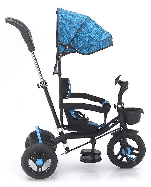 Babyhug Plug & Play Apache Tricycle with Parental Handle and Printed Canopy Military Theme - Green