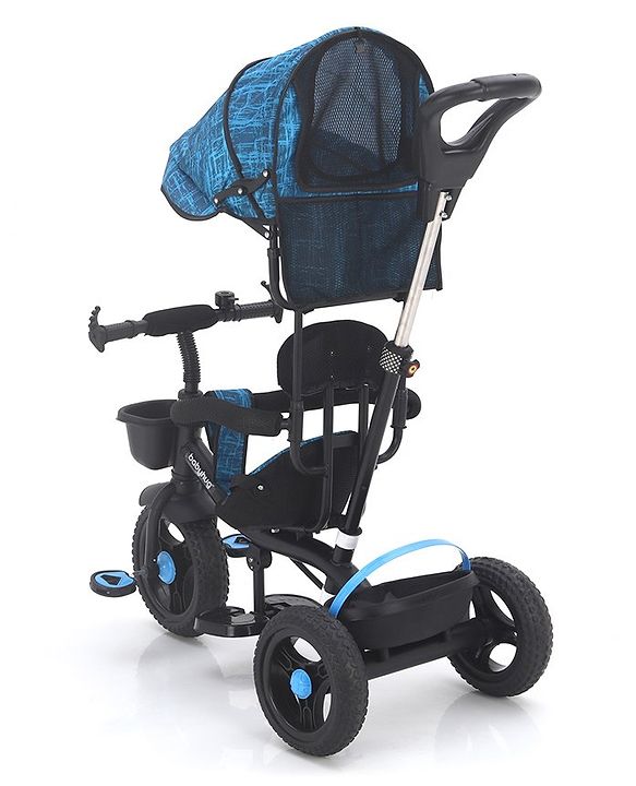 Babyhug Plug & Play Apache Tricycle with Parental Handle and Printed Canopy Military Theme - Green