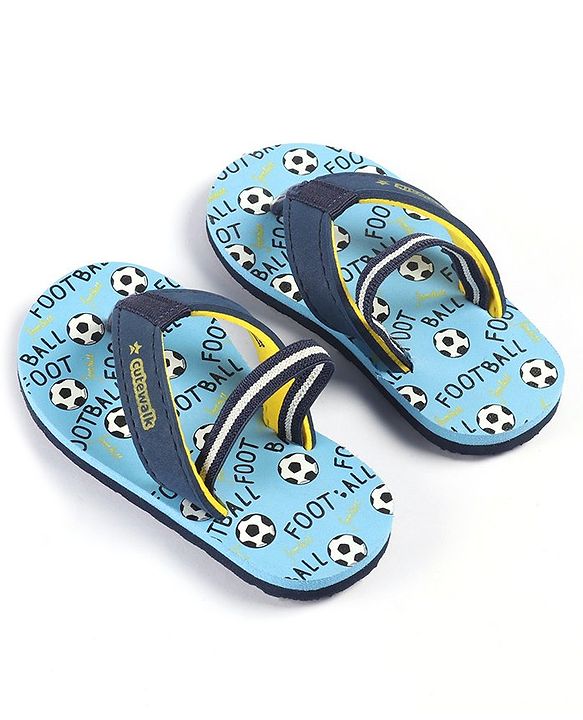 Cute Walk by Babyhug Slip Flop Flops with Back Strap & Football Print - Blue