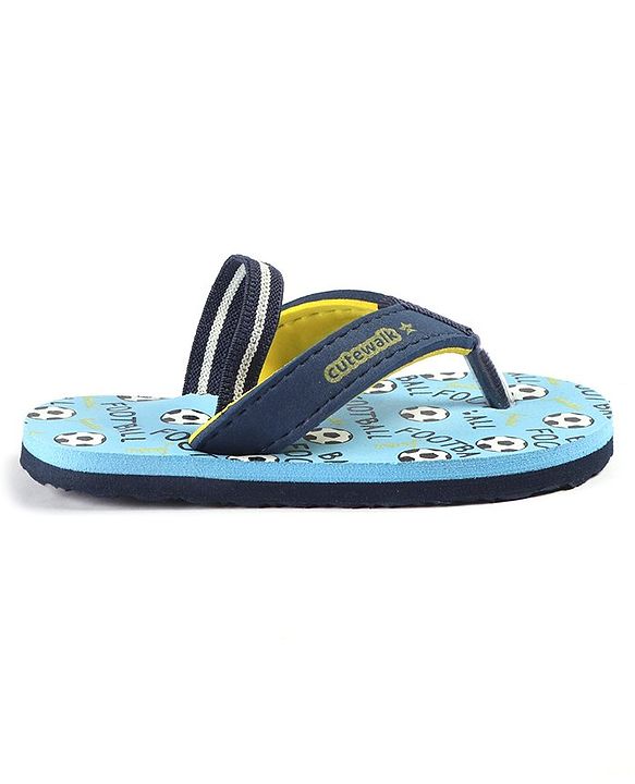 Cute Walk by Babyhug Slip Flop Flops with Back Strap & Football Print - Blue