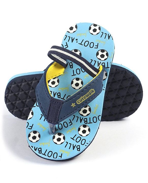 Cute Walk by Babyhug Slip Flop Flops with Back Strap & Football Print - Blue