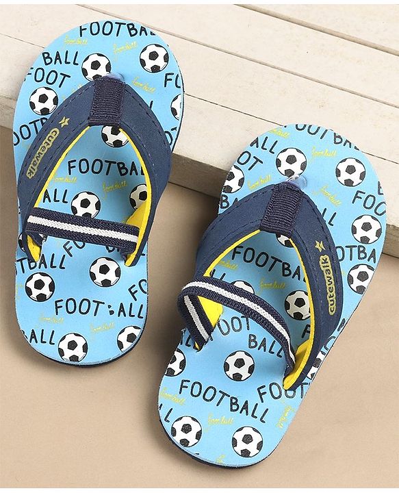 Cute Walk by Babyhug Slip Flop Flops with Back Strap & Football Print - Blue