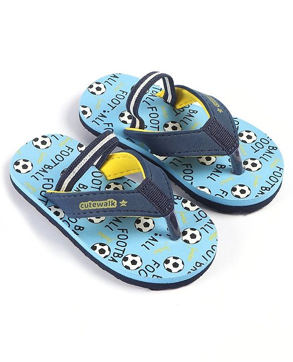Cute Walk by Babyhug Slip Flop Flops with Back Strap & Football Print - Blue