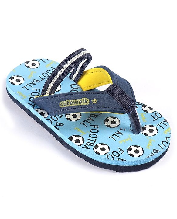 Cute Walk by Babyhug Slip Flop Flops with Back Strap & Football Print - Blue