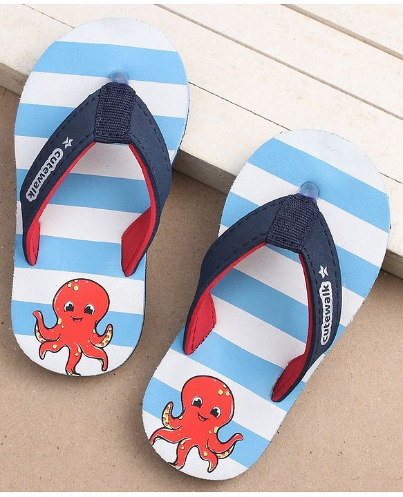 Cute Walk by Babyhug Slip-On Striped Flip Flops Octopus Print - Blue