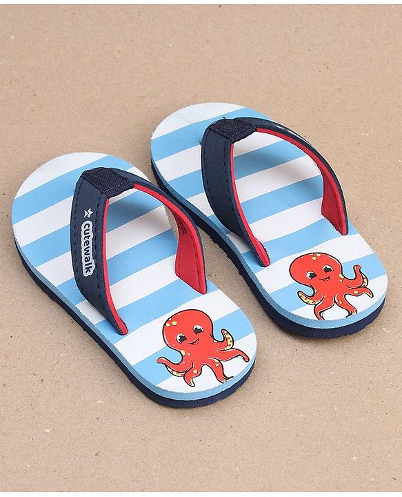 Cute Walk by Babyhug Slip-On Striped Flip Flops Octopus Print - Blue
