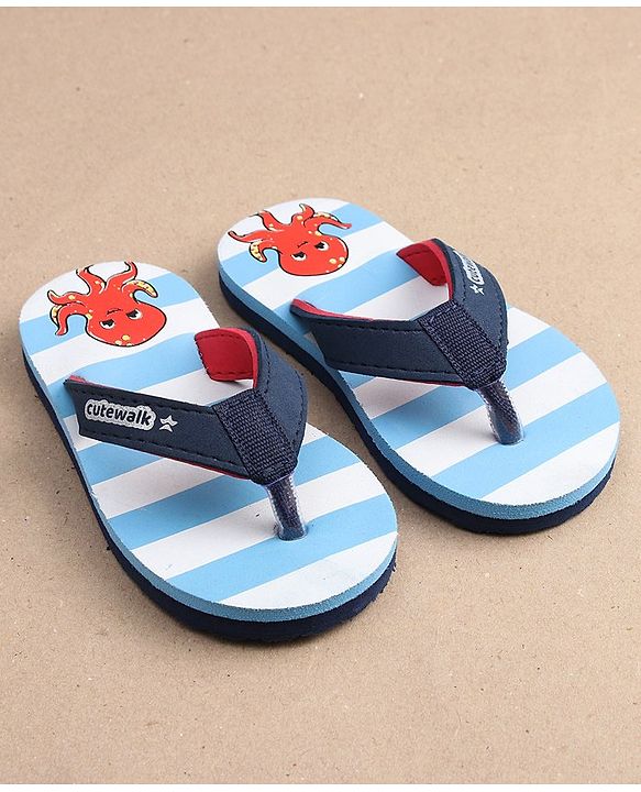 Cute Walk by Babyhug Slip-On Striped Flip Flops Octopus Print - Blue
