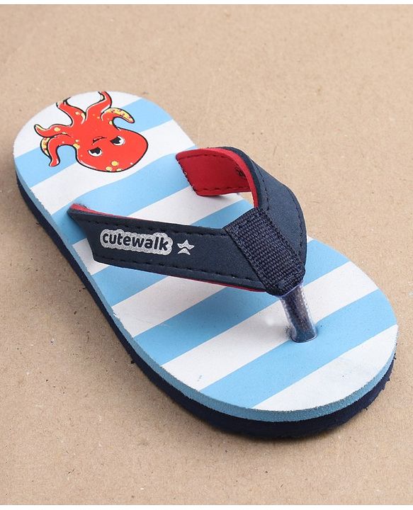 Cute Walk by Babyhug Slip-On Striped Flip Flops Octopus Print - Blue