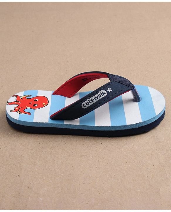 Cute Walk by Babyhug Slip-On Striped Flip Flops Octopus Print - Blue