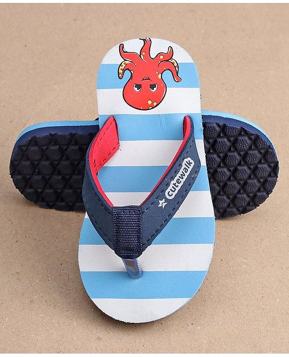 Cute Walk by Babyhug Slip-On Striped Flip Flops Octopus Print - Blue