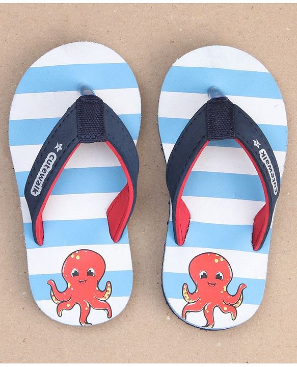 Cute Walk by Babyhug Slip-On Striped Flip Flops Octopus Print - Blue