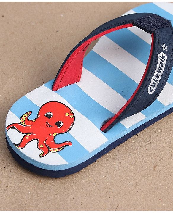 Cute Walk by Babyhug Slip-On Striped Flip Flops Octopus Print - Blue