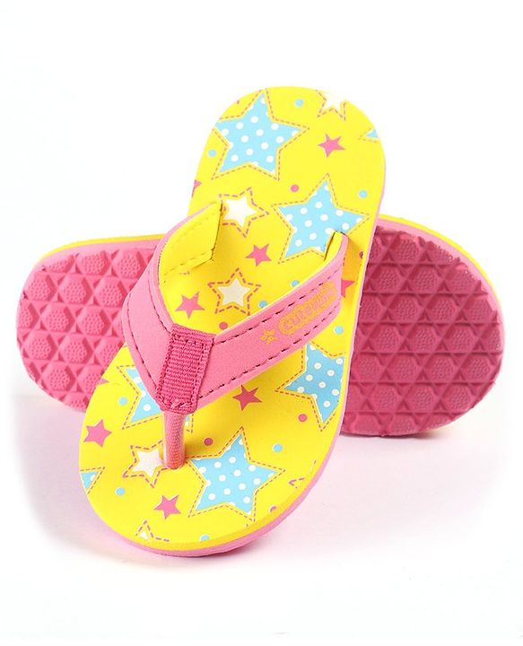 Cute Walk by Babyhug Slip On Flip Flops Stars Print- Yellow