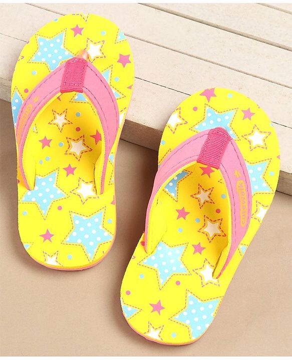 Cute Walk by Babyhug Slip On Flip Flops Stars Print- Yellow