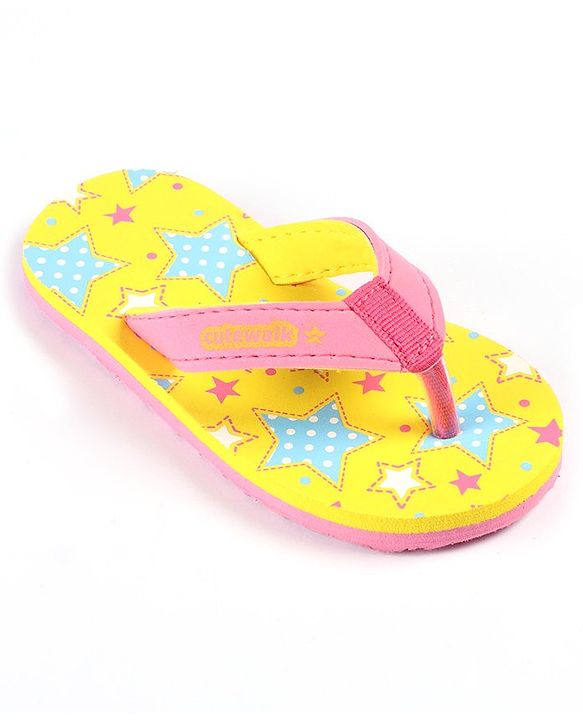 Cute Walk by Babyhug Slip On Flip Flops Stars Print- Yellow