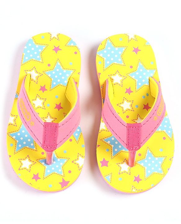 Cute Walk by Babyhug Slip On Flip Flops Stars Print- Yellow