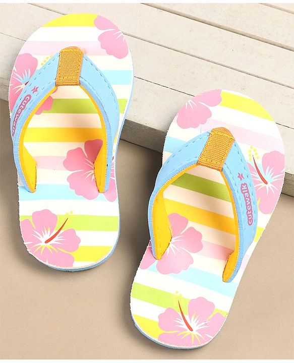 Cute Walk by Babyhug Slip On Flip Flops with Floral Print - Multicolour