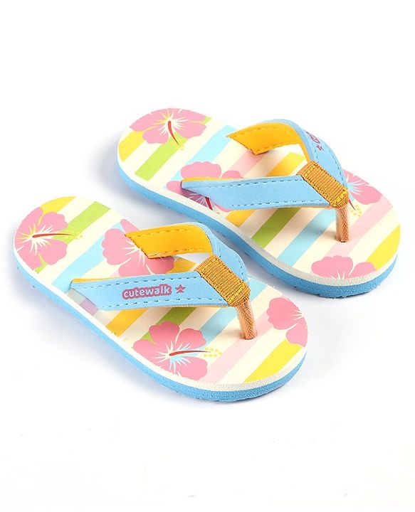 Cute Walk by Babyhug Slip On Flip Flops with Floral Print - Multicolour