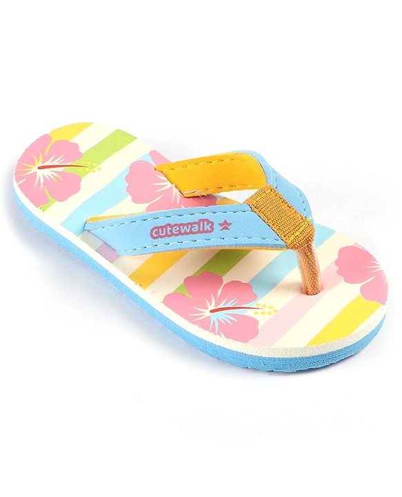 Cute Walk by Babyhug Slip On Flip Flops with Floral Print - Multicolour