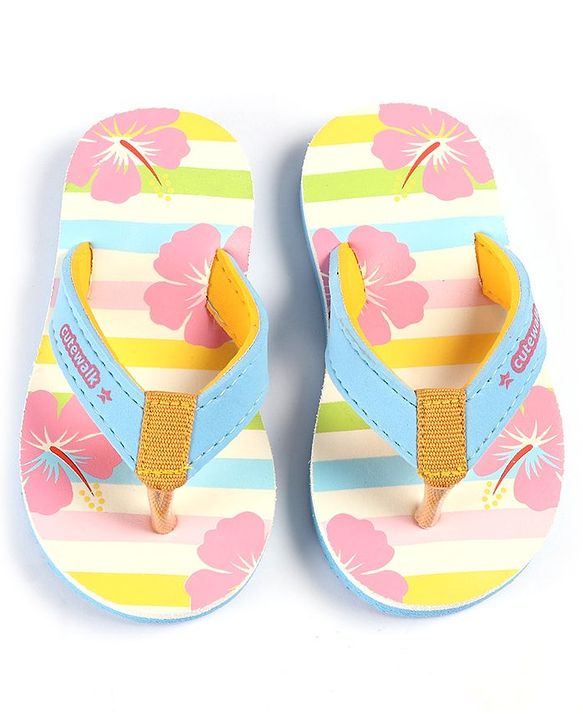Cute Walk by Babyhug Slip On Flip Flops with Floral Print - Multicolour