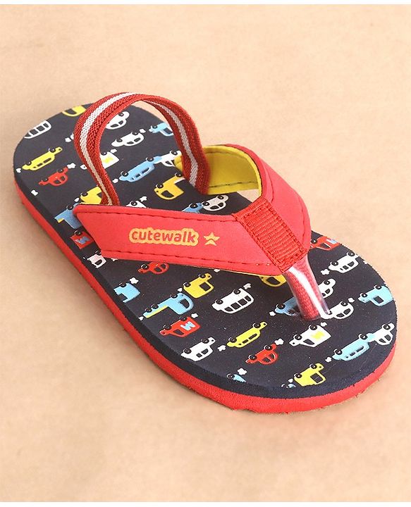 Cute Walk by Babyhug Flip Flops with Back Strap Vehicle Print - Blue