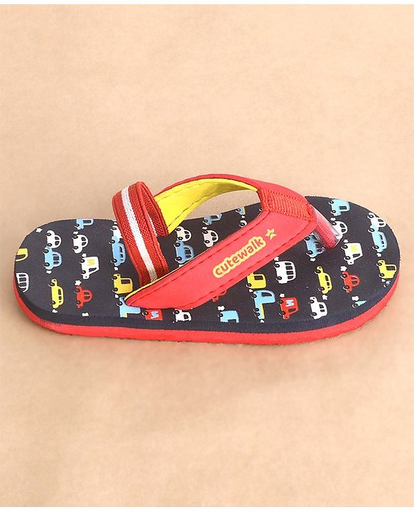 Cute Walk by Babyhug Flip Flops with Back Strap Vehicle Print - Blue
