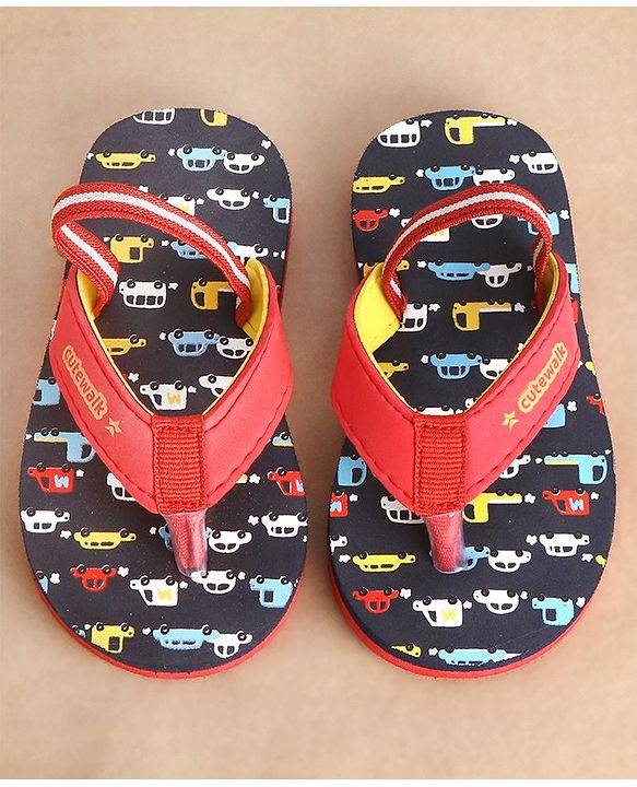 Cute Walk by Babyhug Flip Flops with Back Strap Vehicle Print - Blue
