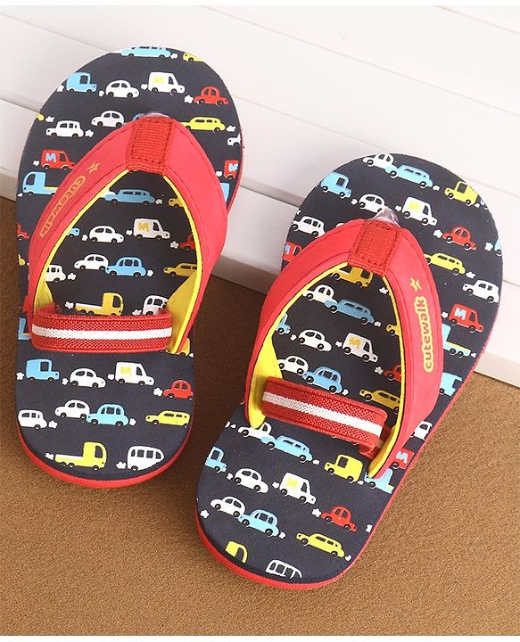 Cute Walk by Babyhug Flip Flops with Back Strap Vehicle Print - Blue