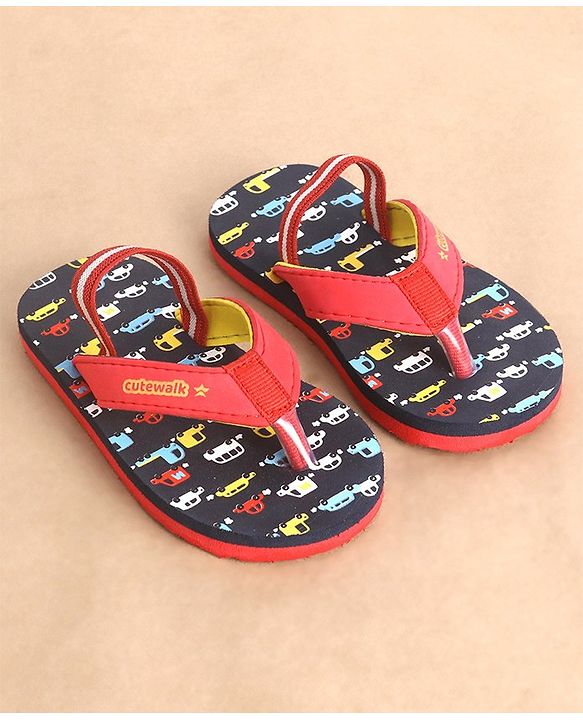 Cute Walk by Babyhug Flip Flops with Back Strap Vehicle Print - Blue