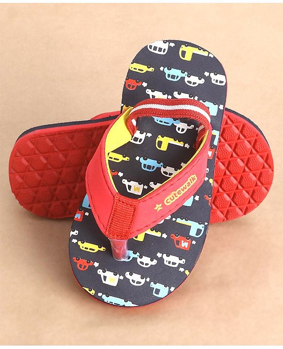 Cute Walk by Babyhug Flip Flops with Back Strap Vehicle Print - Blue