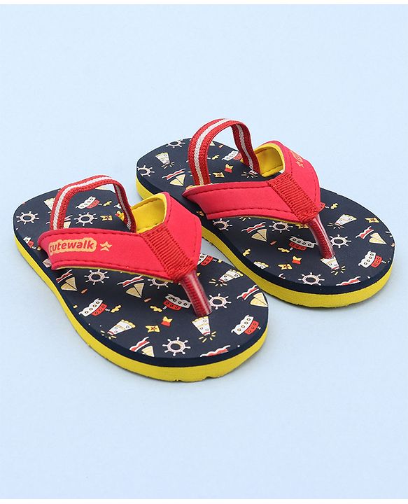Cute Walk by Babyhug Slip On Flip Flops Boat Print - Red & Blue