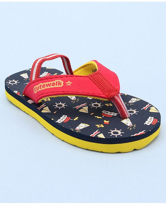 Cute Walk by Babyhug Slip On Flip Flops Boat Print - Red & Blue