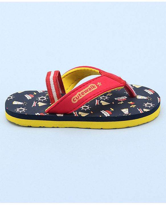 Cute Walk by Babyhug Slip On Flip Flops Boat Print - Red & Blue