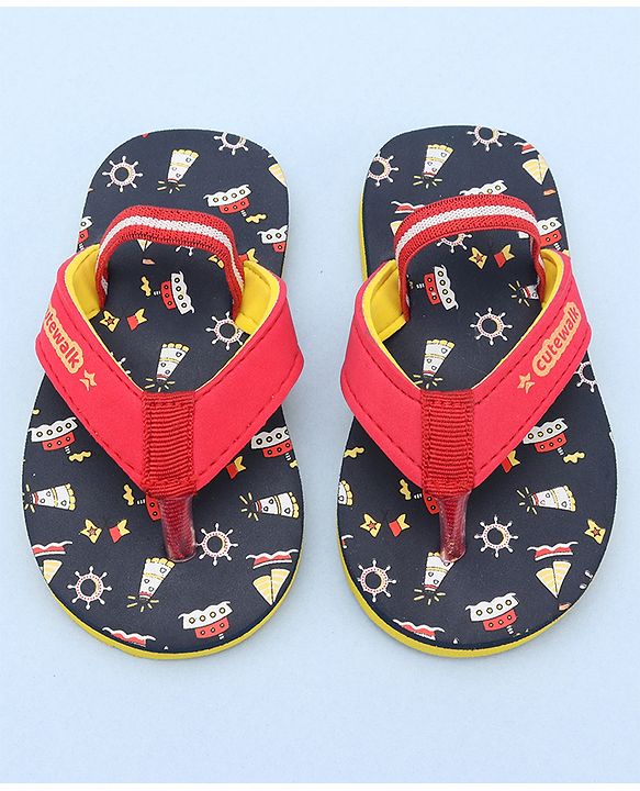 Cute Walk by Babyhug Slip On Flip Flops Boat Print - Red & Blue