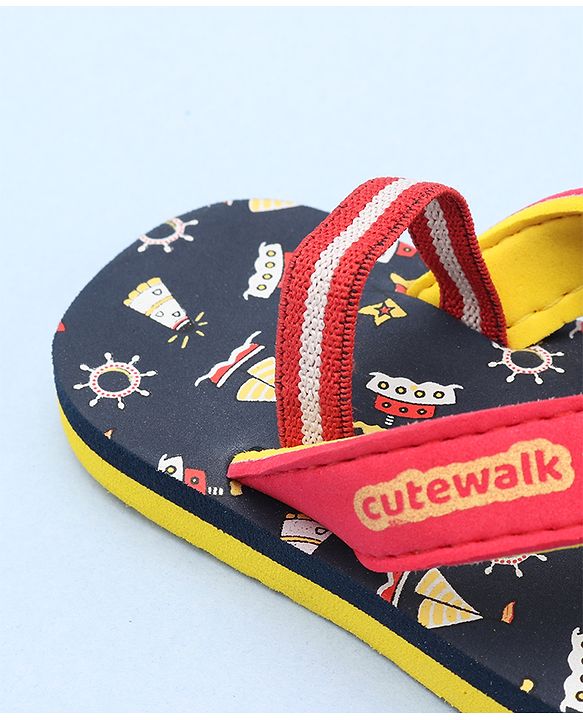 Cute Walk by Babyhug Slip On Flip Flops Boat Print - Red & Blue