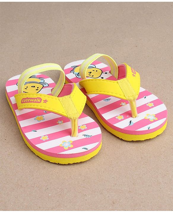 Cute Walk by Babyhug Slip On Flip Flops Stripes & Bee Print-  Pink