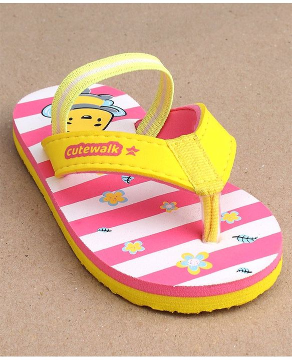 Cute Walk by Babyhug Slip On Flip Flops Stripes & Bee Print-  Pink