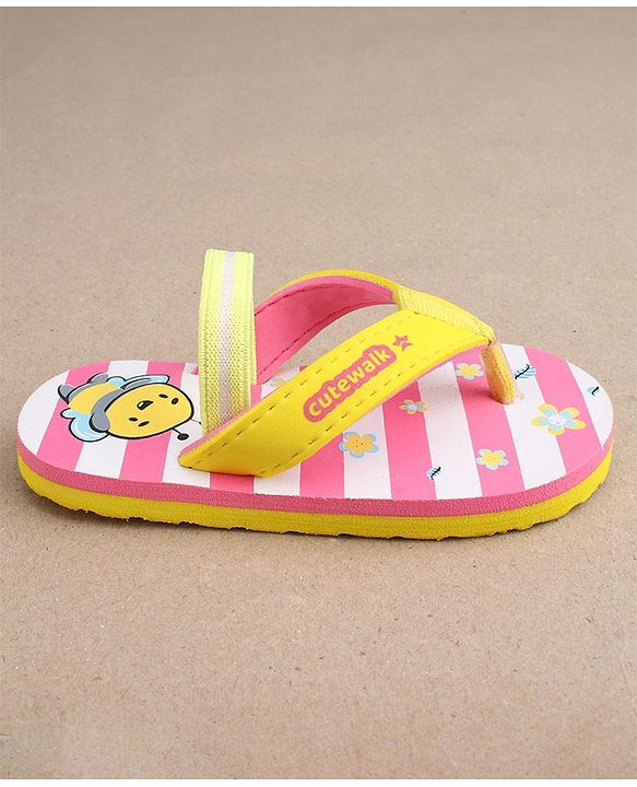 Cute Walk by Babyhug Slip On Flip Flops Stripes & Bee Print-  Pink