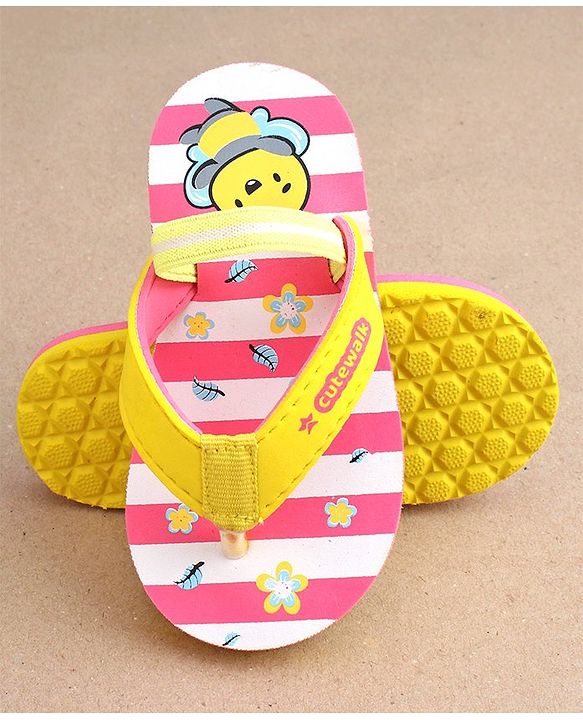 Cute Walk by Babyhug Slip On Flip Flops Stripes & Bee Print-  Pink