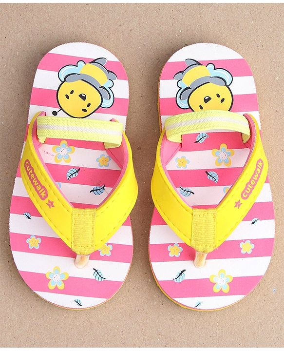 Cute Walk by Babyhug Slip On Flip Flops Stripes & Bee Print-  Pink