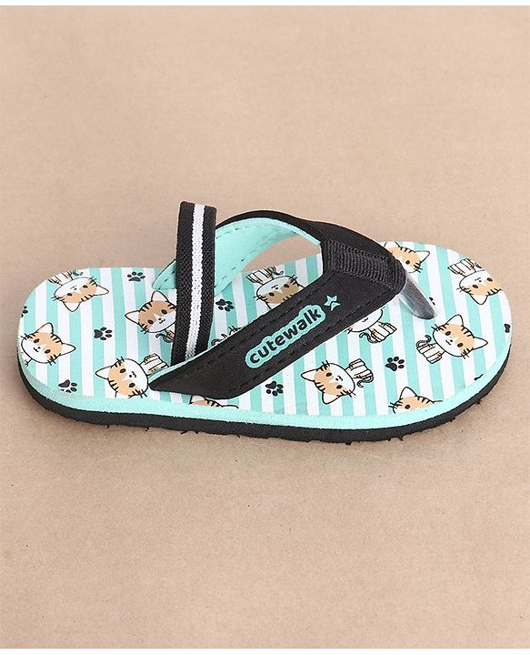 Cute Walk by Babyhug Slip On Flip Flops Stripes & Kitty Print-  Blue