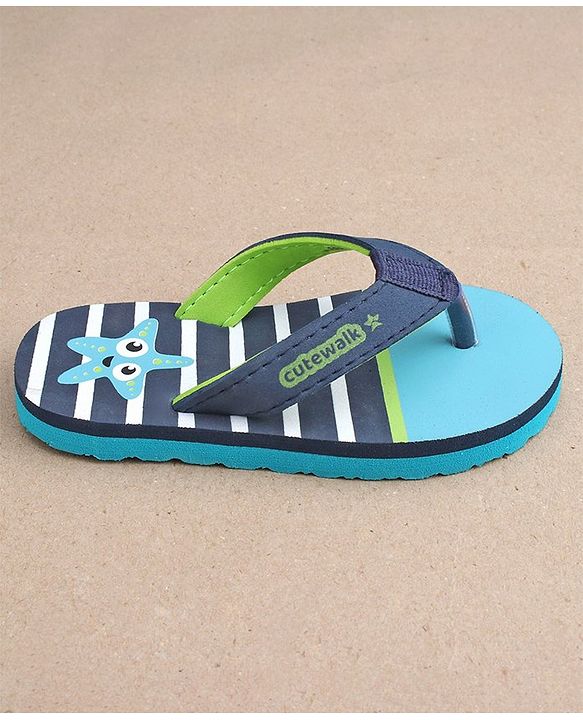 Cute Walk by Babyhug Flip Flops Stripes and Star Fish Print - Blue