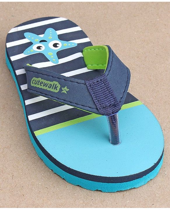 Cute Walk by Babyhug Flip Flops Stripes and Star Fish Print - Blue