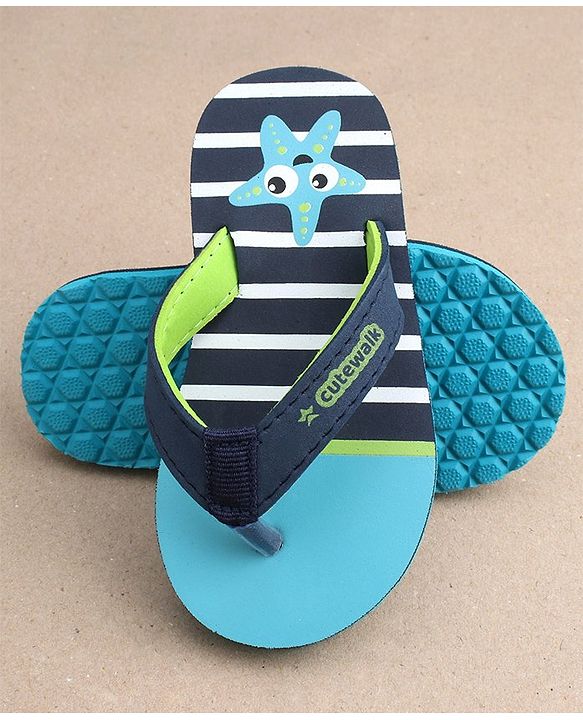 Cute Walk by Babyhug Flip Flops Stripes and Star Fish Print - Blue