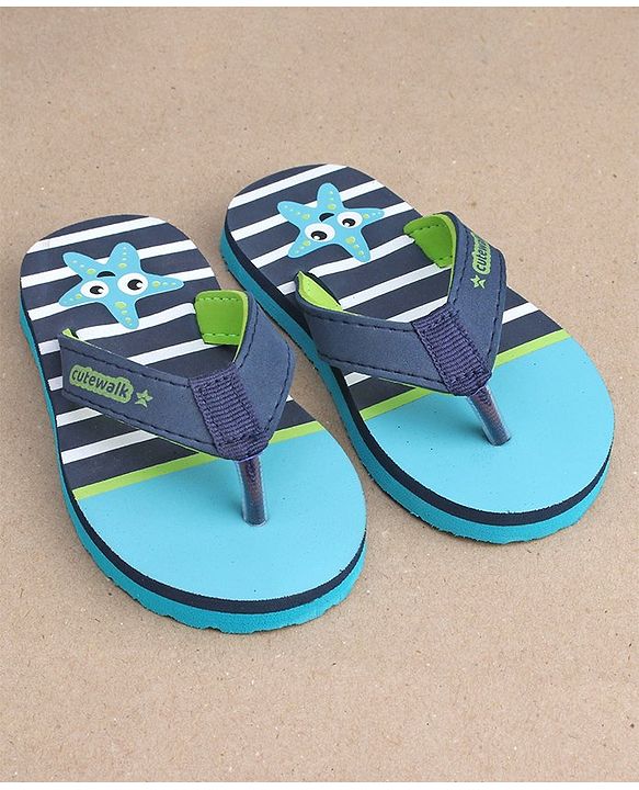 Cute Walk by Babyhug Flip Flops Stripes and Star Fish Print - Blue